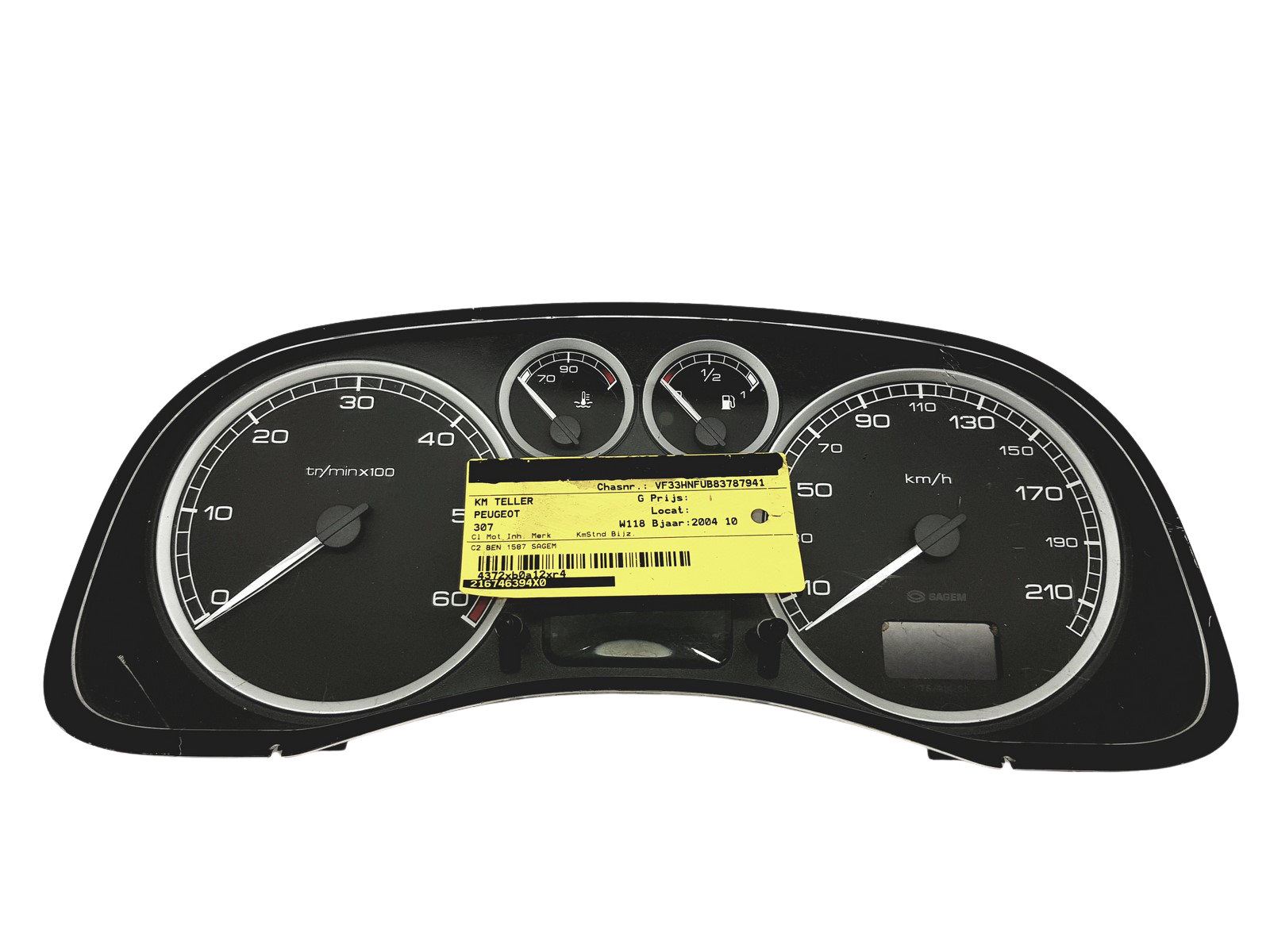 Snelheidsmeter Peugeot 307 9646742480 0R00 Sagem 30981 main product photo